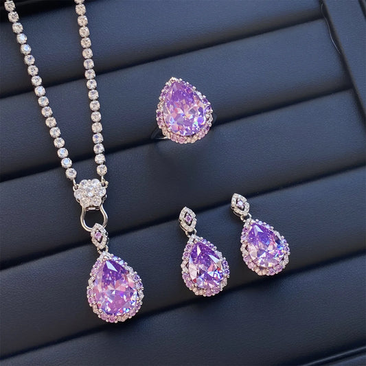 Luckacco Valuable Lab Jade Diamond Jewelry set 925 Sterling Silver Engagement Wedding Rings Earrings Necklace For Women Bridal Party Gift