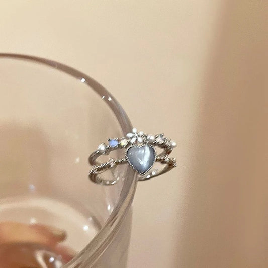Luckacco 2024 Fashion Jewelry Crystal Rings Heart Adjustable Ring Irregular Geometry Punk Vintage Rings Set for Women Girls