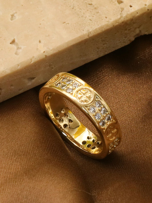 Luckacco 1 Piece Hot Selling Men Inlaid Zircon Classic Gold Color Rings For Women Rings Gift Jewelry