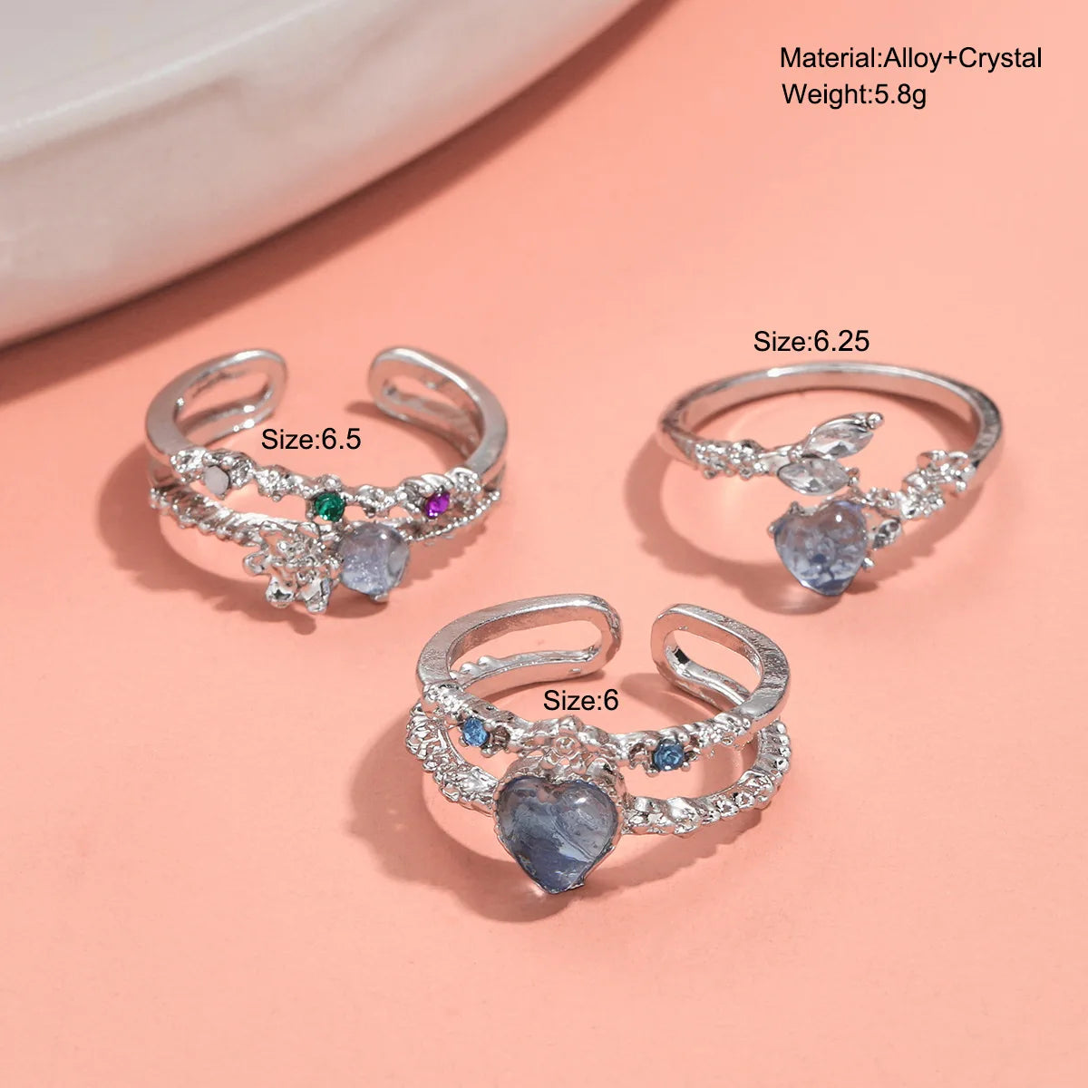 luckacco new y2k crystal rings kpop heart adjustable ring irregular geometry punk vintage rings set for women girls 2025 fashion jewelry