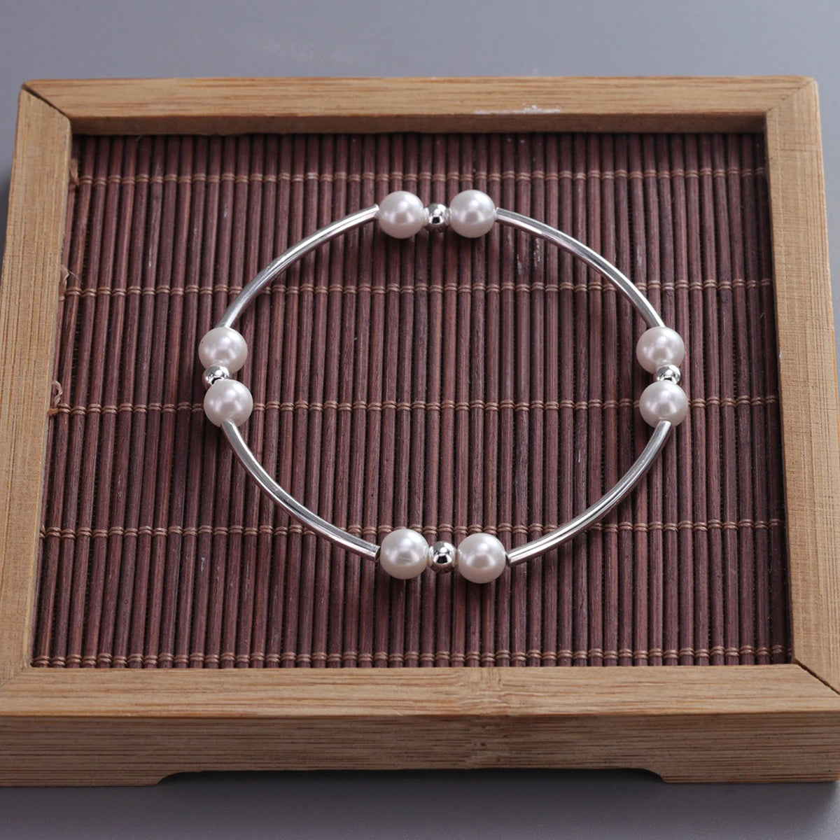 luckacco ventfille 925 sterling silver 6mm shell pearl glass bead star bracelet for women gift crushed silver jewelry