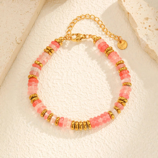 Luckacco Colorful Natural Stone Bead Bracelet for Women,Stainless Steel Chain Bracelets,Lucky Jewelry Gifts