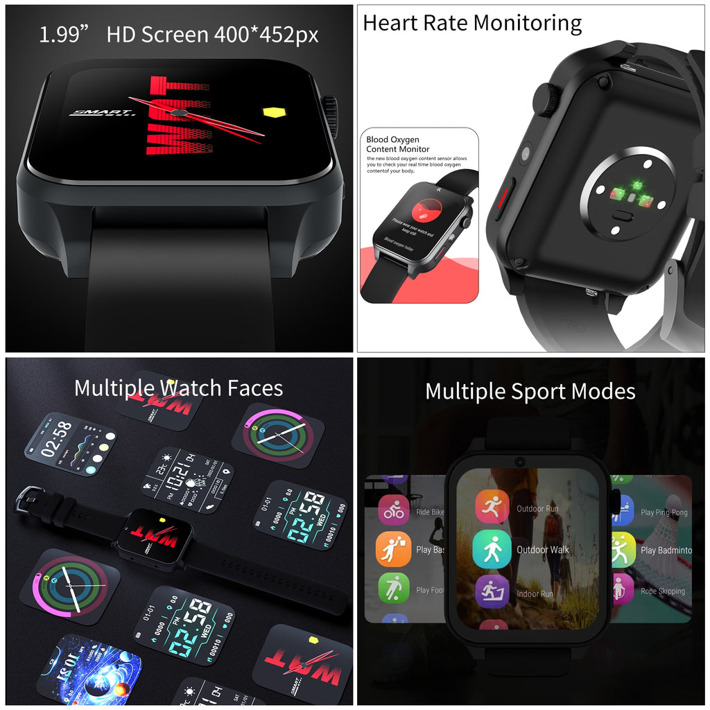 New 4G Smart Watch Men 4GB 64GB A5 1.99 Inch 8-Core Dual CPU Camera 1000mAh Android 9.0 Full Network Sim Card GPS Smartwatch - luckacco