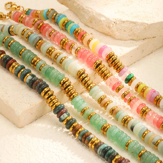 Luckacco Colorful Natural Stone Bead Bracelet for Women,Stainless Steel Chain Bracelets,Lucky Jewelry Gifts