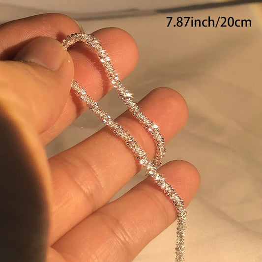 Luckacco S925 Sterling Silver Necklace 2mm Sparkling Collarbone, Sweater Chain, High Charm Jewelry Gift Women