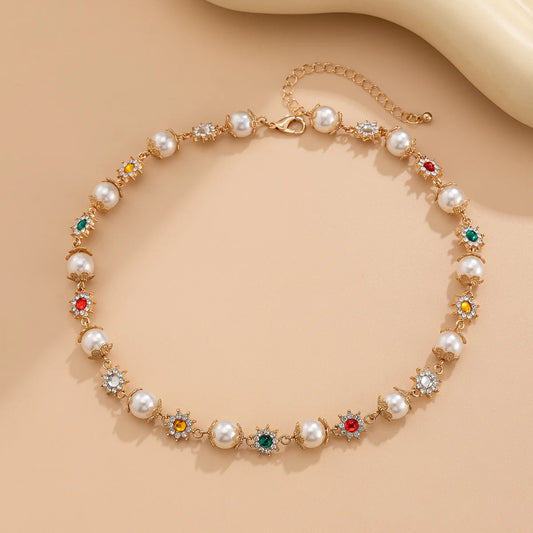 Luckacco IFYOUOO Luxury Shinny Colorful Rhinestone Short Necklace Women Imitation Pearl Choker Trousers chain Jewelry Collar Wed Bridal