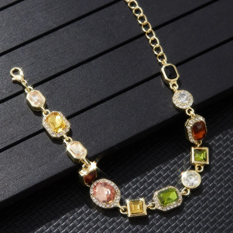 luckacco beautiful multi shape colorful cubic zirconia link chain bracelets for women adjustable trendy hand jewelry