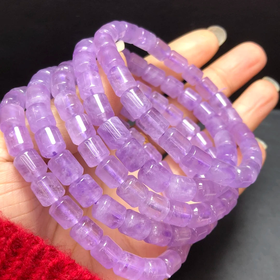 luckacco 1 pc fengbaowu natural lavender amethyst bracelet 7x11mm barrel beads crystal reiki healing stone jewelry gift for women