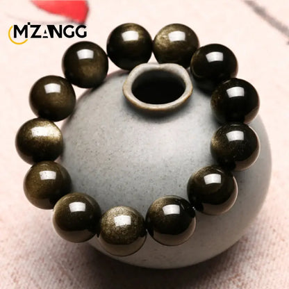 Luckacco Natural Silver Obsidian Bracelet Men's and Women's Models Double Cat Eyes Silver Obsidian Gold Obsidian Lucky Amulet Hand String