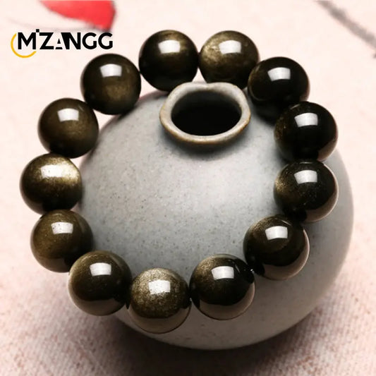 Luckacco Natural Silver Obsidian Bracelet Men's and Women's Models Double Cat Eyes Silver Obsidian Gold Obsidian Lucky Amulet Hand String