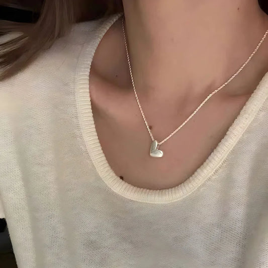 Luckacco New 925 Sterling Silver New Ladies Drawing Love Fine Jewelry High Quality Heart-Shaped  Pendant Necklaces For Women Wedding Gift