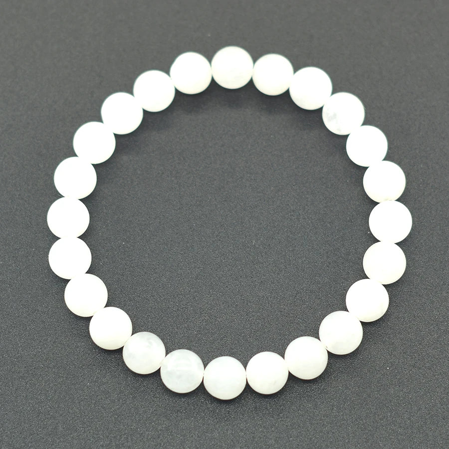 luckacco genuine natural white jade bead bracelet women men round jades purify the soul stone elastic bangle yoga meditation jewelry gift
