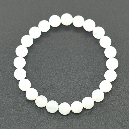 Luckacco Genuine Natural White Jade Bead Bracelet Women Men Round Jades Purify the Soul Stone Elastic Bangle Yoga Meditation Jewelry Gift