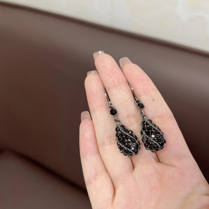 Luckacco Light Luxury Black Crystal Drop-shaped Pendant Earrings for Women Shiny Rhinestone Water Drop Earring Party Jewelry Gift