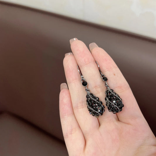 Luckacco Light Luxury Black Crystal Drop-shaped Pendant Earrings for Women Shiny Rhinestone Water Drop Earring Party Jewelry Gift