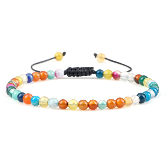 Luckacco Fashion Women Bracelets Natural Agates Onyx Stone Minimalist 4mm Beads Bracelet Handmade Girls Vacation Jewelry Best Friend Gift