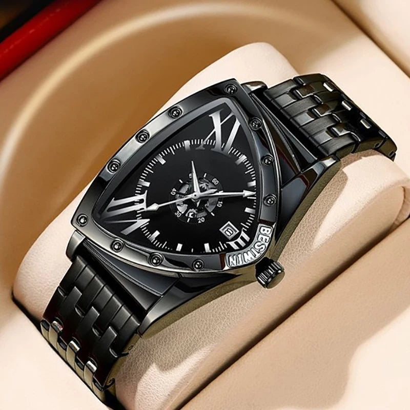 luckacco men watches unique design top brand luxury men's wrist watches quartz wristwatch fashion male clock stainless steel band