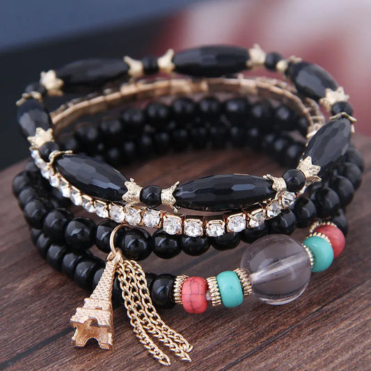 Luckacco DIEZI Korean Ethnic Bohemian Crystal Beads Leaves Charm Bracelets For Women Girls Elastic Rope Wrap Bracelet Pulseira Feminina