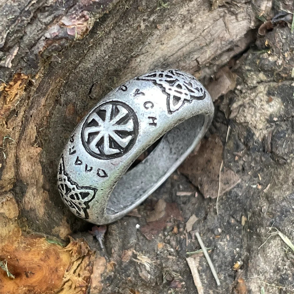 luckacco nostalgia kolovrat amulet symbol slavic mens signet rings goth wicca vintage ring