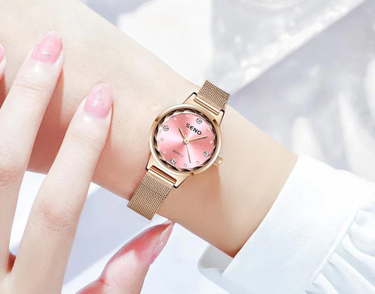 Luckacco Watches Fashion Elegant Diamond Mesh Strap Women's Watch Waterproof Quartz Watch Ladies Watch