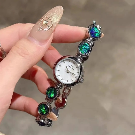 Luckacco Luxury Women's Watches Green Jade Bracelet Small Dial Elegant Women Wristwatch Top Brand High Quality Quartz Ladies Watch