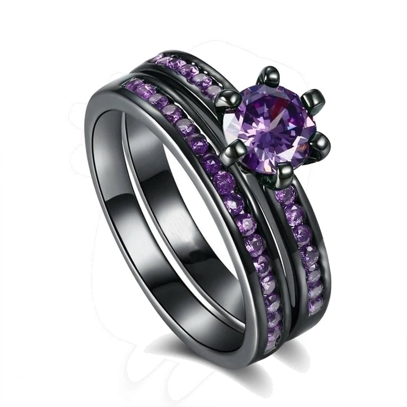 luckacco couple rings exquisite women rhinestones zirconia rings set simple gold color men stainless steel cz stone rings wedding jewelry