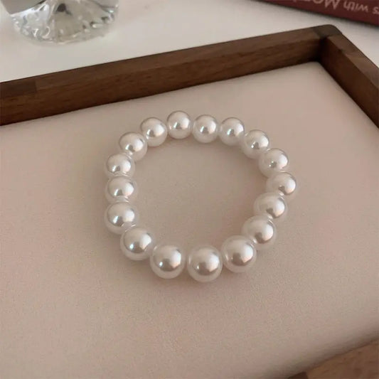 Luckacco Elegant White Faux Pearls Beaded Bracelets for Women Adjustable Elastic Rope Bracelet French Luxury Hands Jewelry Accessories