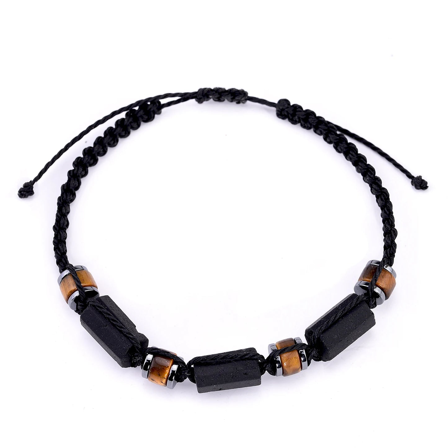 luckacco black tourmaline bracelet tiger eye and hematite protection bracelets for men and women handmade waterproof wax rope braided