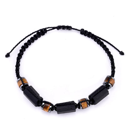 Luckacco Black Tourmaline Bracelet Tiger eye and Hematite Protection Bracelets for Men and Women Handmade Waterproof Wax Rope Braided