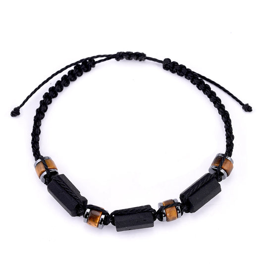Luckacco Black Tourmaline Bracelet Tiger eye and Hematite Protection Bracelets for Men and Women Handmade Waterproof Wax Rope Braided