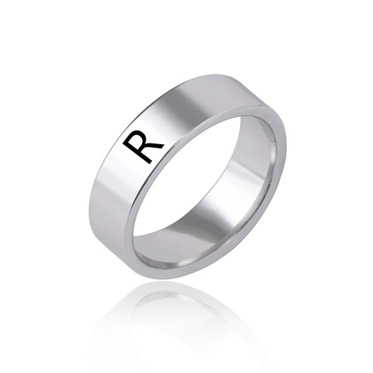 Luckacco Fashion 26 English Initial Letter Ring Stainless Steel Engraved Name Rings For Women Birthday Gifts