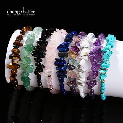 Luckacco Change Better Natural Stone Amethyst Gravel Chip Bead Adjustable Braided Bracelet Women Men Small Round Bead Strand Healing Gift