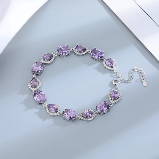 Luckacco Amethyst Purple Zircon Tennis Bracelets Female Real S925 Silver Plated Gemstone Bracelet for Women Birthday Gift