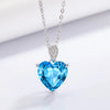 Luckacco Women's Exquisite 925 Sterling Silver Necklace with Blue Zircon Crystal Love Heart Pendant Charm Jewelry Gift
