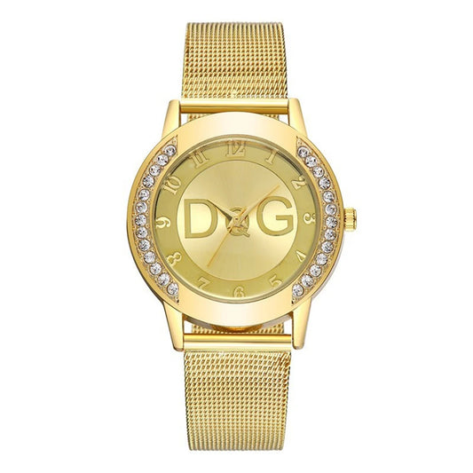 Luckacco Luxury 2025 Women's watches With Diamonds Simple Digital Design Ladies' Quartz Watch Casual Gold Mesh Belt Women Clock Strap