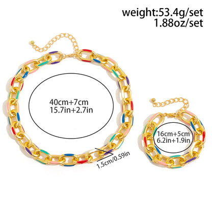 Luckacco 2Pcs/Set Colorful Bohemian Fashion Choker Necklace Bracelet Jewelry Set Classic Cross Chain Accessories for Women Gift Party