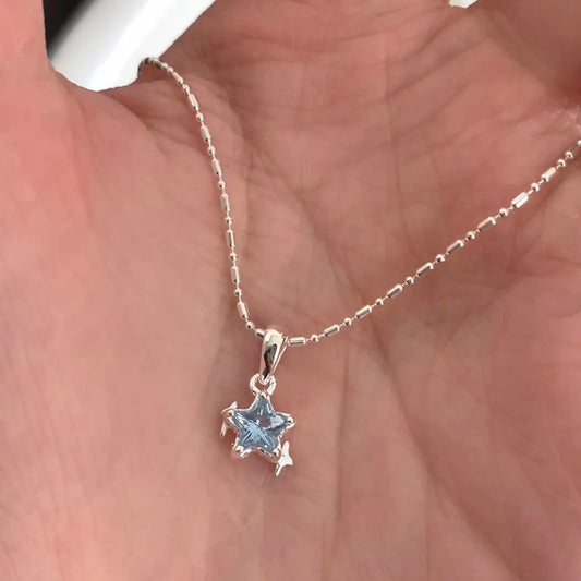 Luckacco PANJBJ 925 Sterling Silver Moonstone Necklace for Women Girl Individuality Geometric Simple Jewelry Birthday Gift