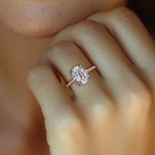 Luckacco DEZO 5.0ct Oval Cut Moissanite Ring For Women 14K Gold Plated 925 Sterling Silver Engagement Wedding Anniversary Fine Jewelry