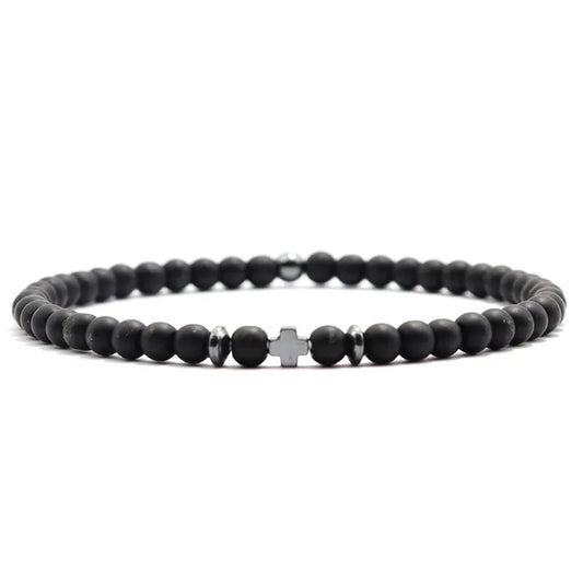 Luckacco New Fashion Cross Bracelet For Men 4mm Small Beads Strand Braslet Natural Red Howlite Lava Stone Braclet Hematite Healing Joias
