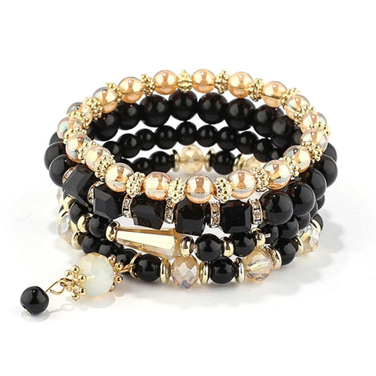 Luckacco DIEZI Korean Ethnic Bohemian Crystal Beads Leaves Charm Bracelets For Women Girls Elastic Rope Wrap Bracelet Pulseira Feminina