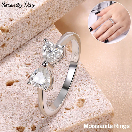 Luckacco Serenity 1ct Heart Cut D Color Moissanite Rings for Women Wedding Bridal 100% S925 Sterling Silver Butterfly Eternity Rings GRA