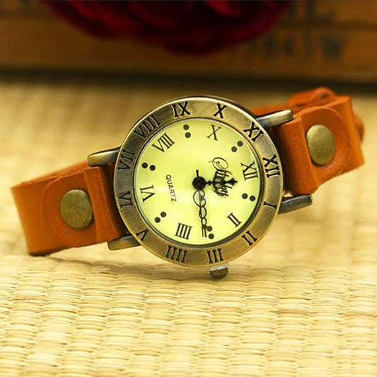 Luckacco Shsby New Rome Vintage Cow Leather Strap Watches Women Dress Bracelet Watches Female Bronze Quartz Watch Student Leisure Watch