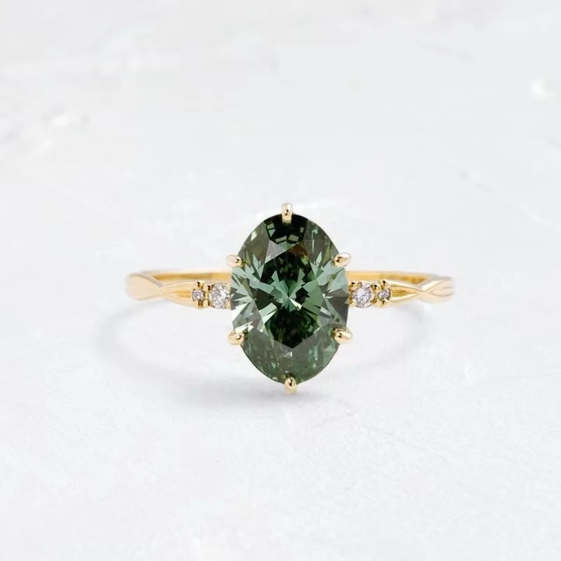 luckacco elegant women rings gold color round green white stone rings party accessories gift