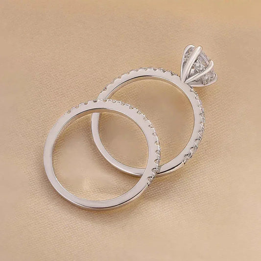 Luckacco CAOSHI 2Pcs/Set Luxury Wedding Rings for Women Bright Marquise Zirconia Finger Jewelry Gorgeous Fashion Silver Color Accessories