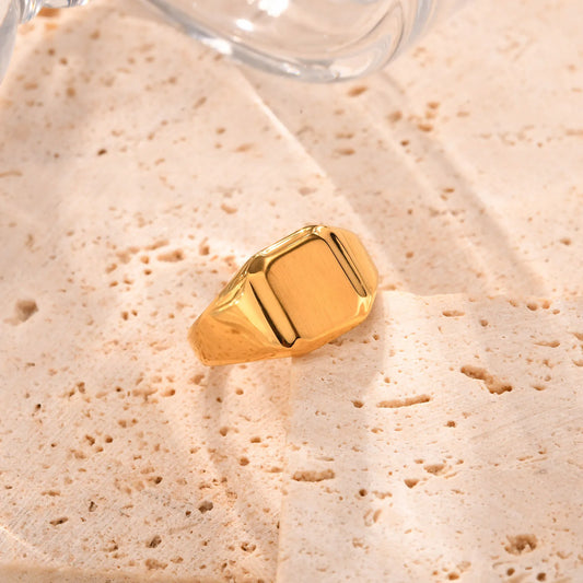 Luckacco Square Signet Ring for Men Women,Gold Color Stainless Steel Ring Plain Band Ring,Statement Chunky Ring Band Thumb Ring