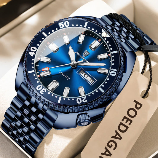 Luckacco POEDAGAR Business Men Watch Date Week Waterproof Luminous Luxury Man Wristwatch Sports Stainless Steel Men's Quartz Watches Male
