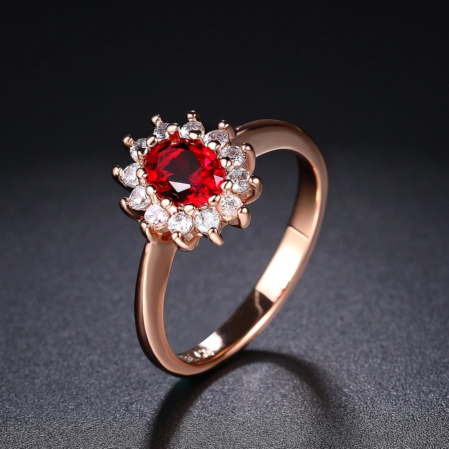 luckacco classic red crystal wedding rings for women bridal beautiful rose gold color zirconia engagement ring fashion jewelry r187