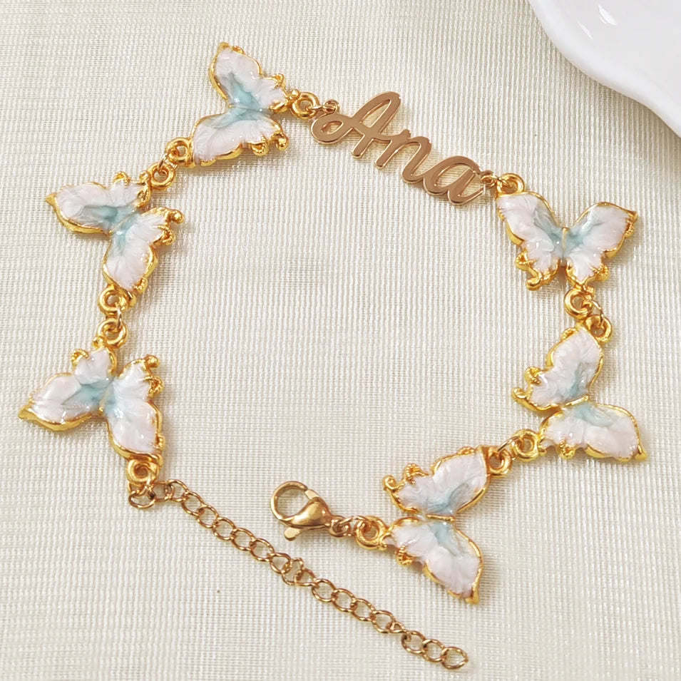 luckacco customized bracelet gold butterfly bracelet customized name women's jewelry gift valentine's day gift