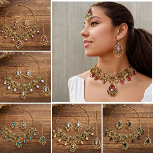 Luckacco Pendentif goutte d'eau, ensemble de bijoux à pampilles ajourées, Style ethnique ajouré pour femmes, ensemble de bijoux Vintage exagéré