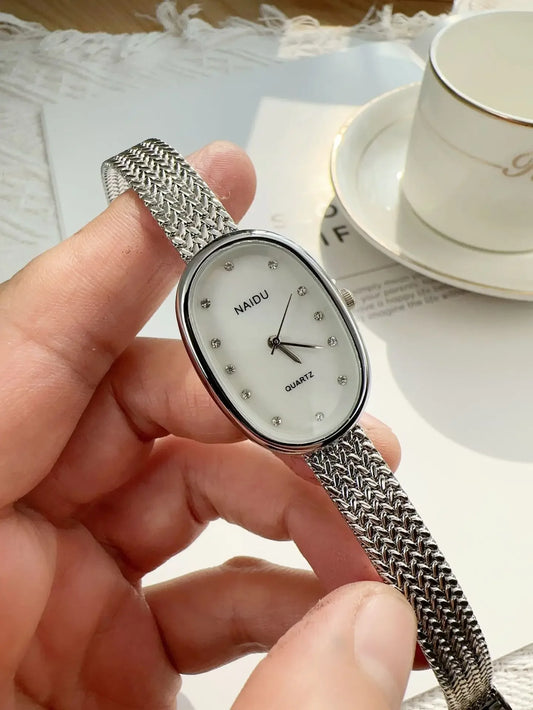 Luckacco New Brand Quartz Watch for Women Luxury Gift Oval Dial Rhinestone Watch Adjustable Stainless Steel Strap Wristwatches